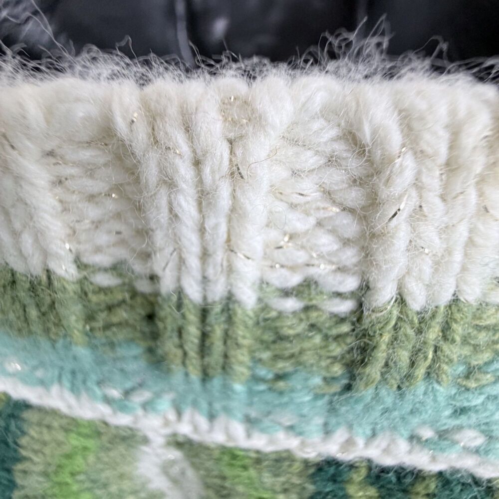 old navy holiday 2007 angora lambswool sweater green striped boho cottegecore m - Picture 6 of 7